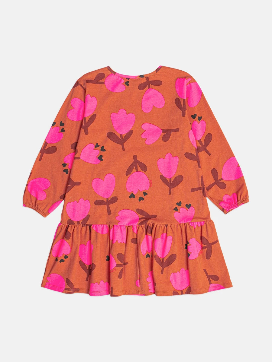 Vestido Infantil Bimbi Inverno Manga Longa Marrom Florzinhas