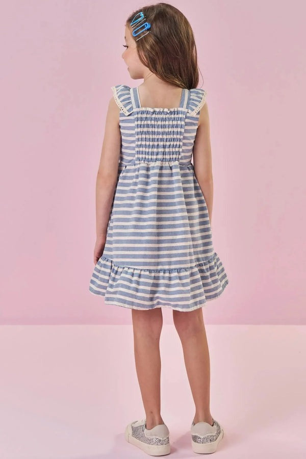 Vestido Infantil Kukiê Verão Azul Listrado