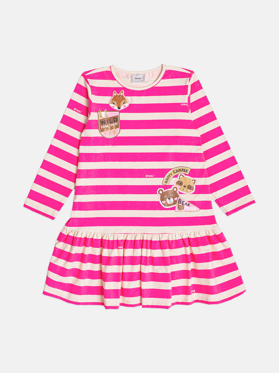 Vestido Infantil Bimbi Inverno Listras Rosa Bichinhos
