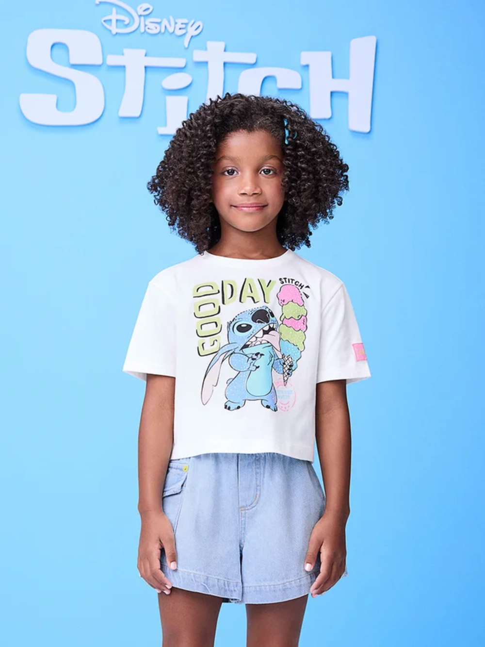 Blusa Infantil Momi Verão Sorvete Stitch Disney