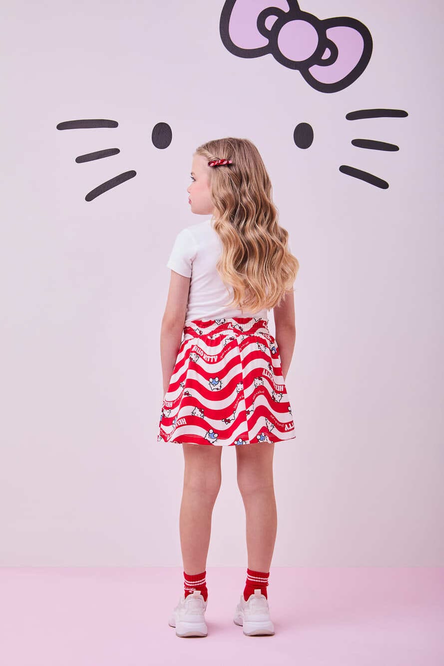 Conjunto Infantil Momi Verão Saia Vermelha e Blusa Hello Kitty
