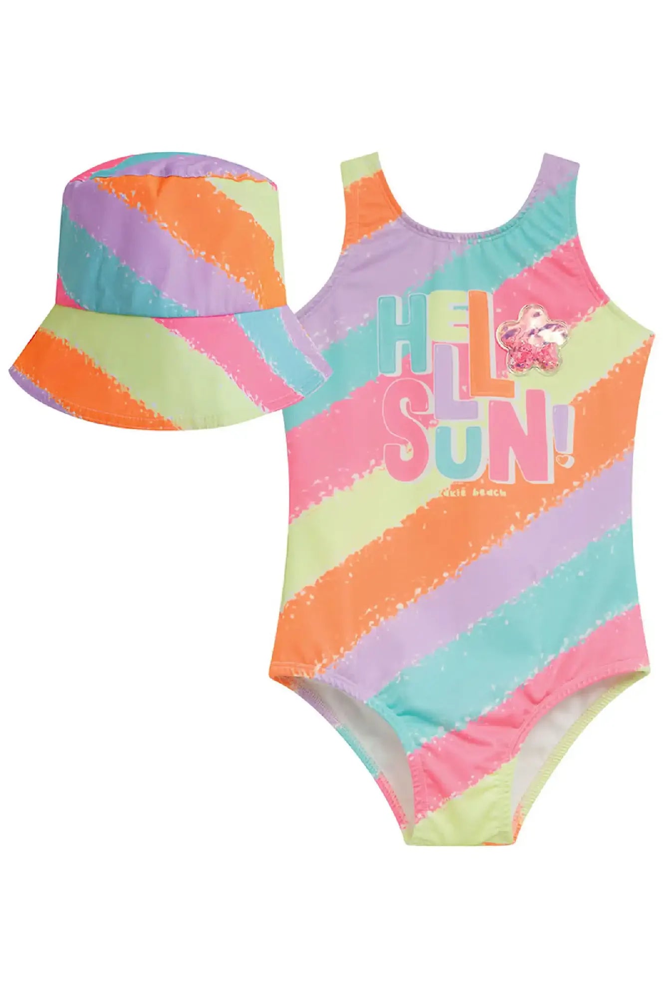Maiô Infantil Menina Kukiê Colorido Hello Sun com Bucket