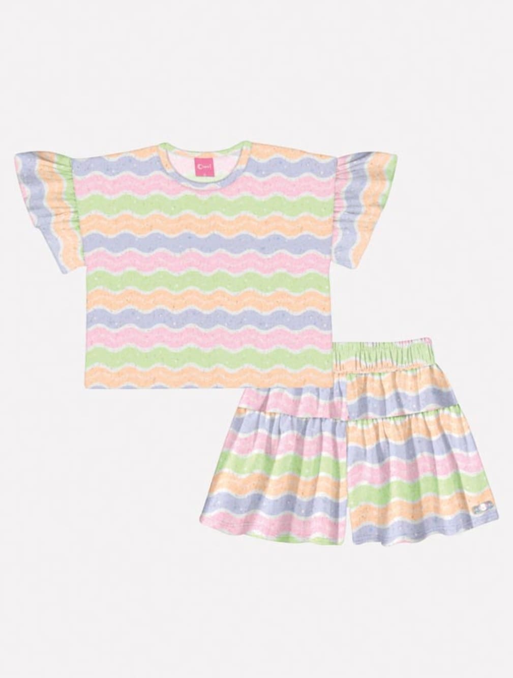 Conjunto Infantil Cinti Verão Shorts e Blusa Ondas Neon