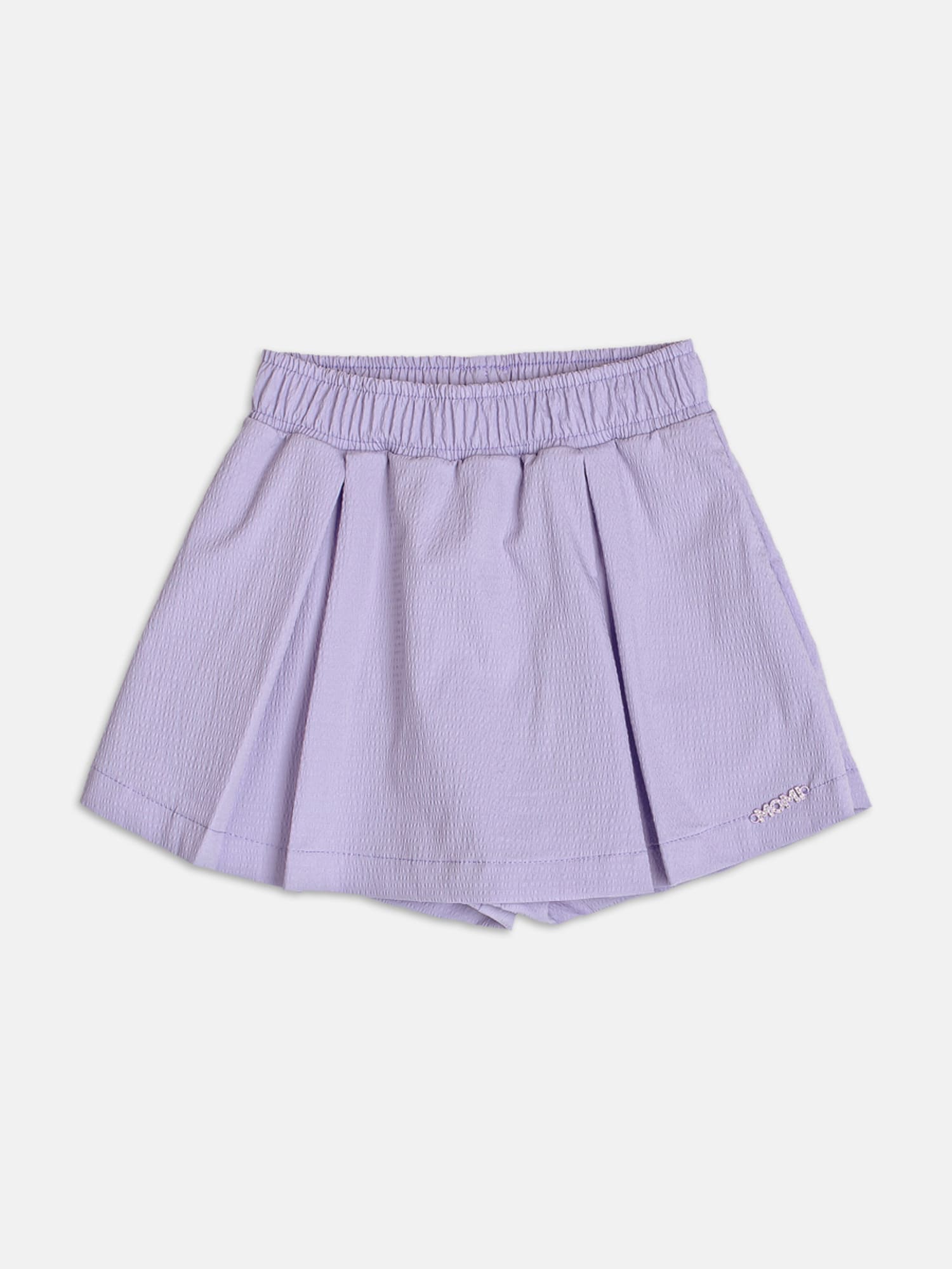 Conjunto Infantil Momi Verão com Shorts Saia Lilás e Blusa Branca Laço