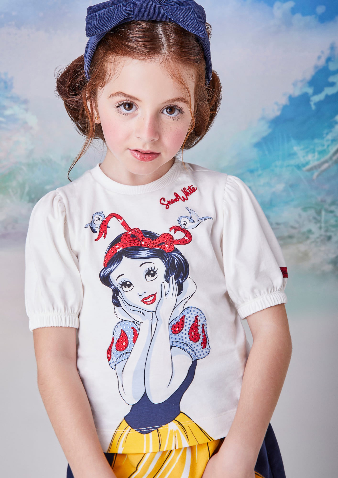 Conjunto Infantil Animê Saia e Blusa Manga Curta Branca de Neve Disney