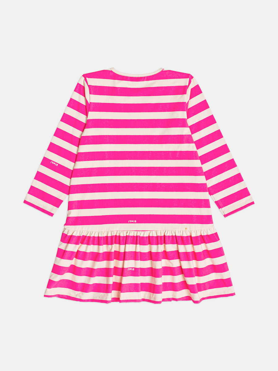 Vestido Infantil Bimbi Inverno Listras Rosa Bichinhos