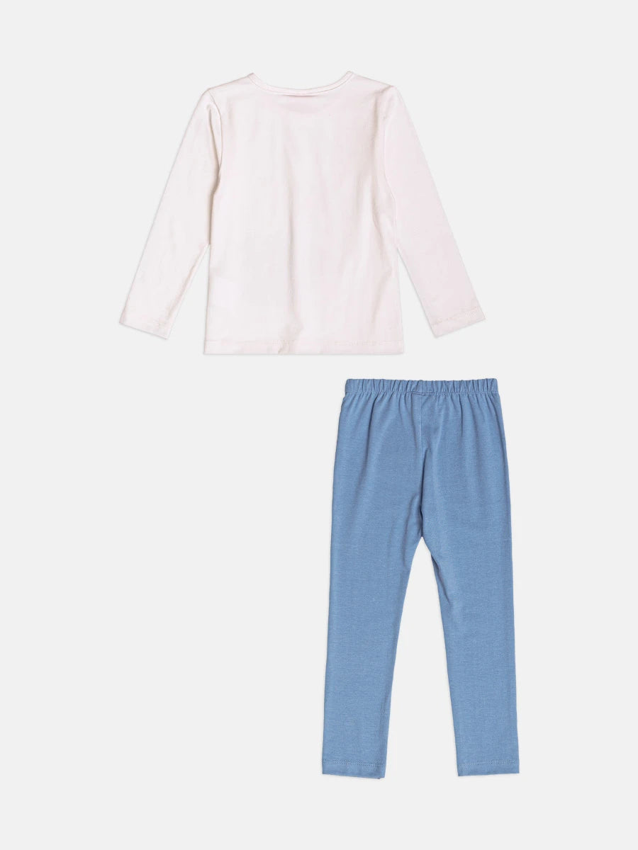 Conjunto Infantil Momi Inverno com Calça Legging Azul e Blusa Manga Longa Bolsinha 3D