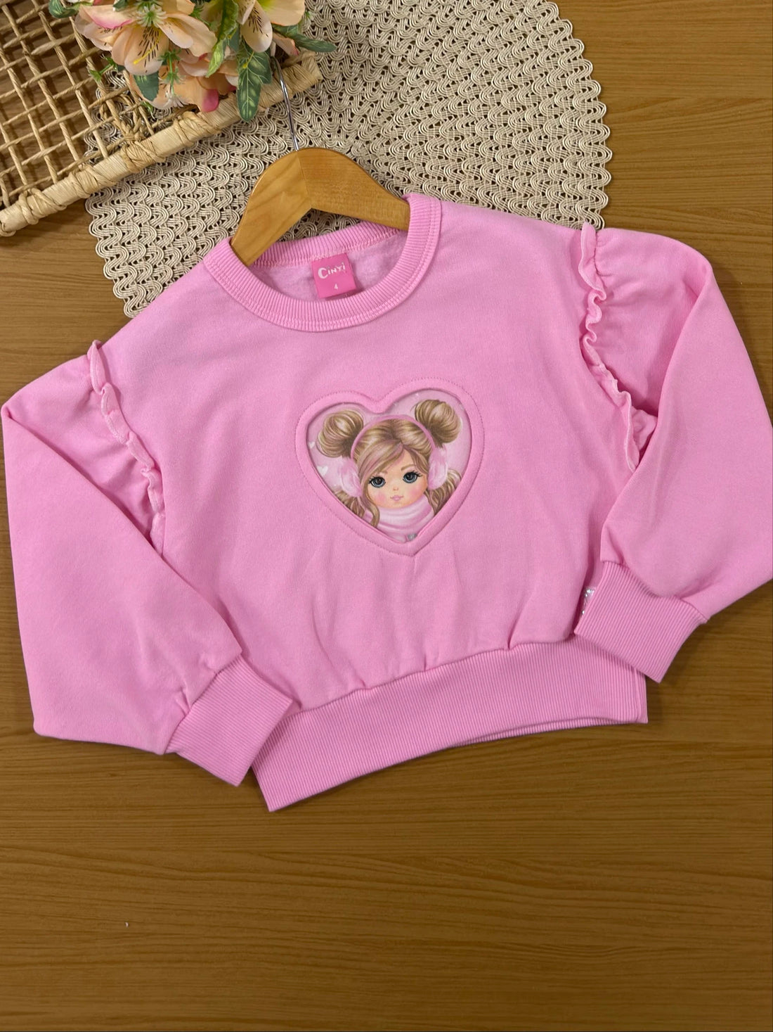 Conjunto Infantil Cinti Inverno com Calça e Moletom Flanelado Rosa Menininha Corção