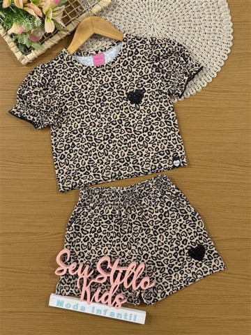 Conjunto Infantil Belime Verão com Shorts e Blusa Oncinha