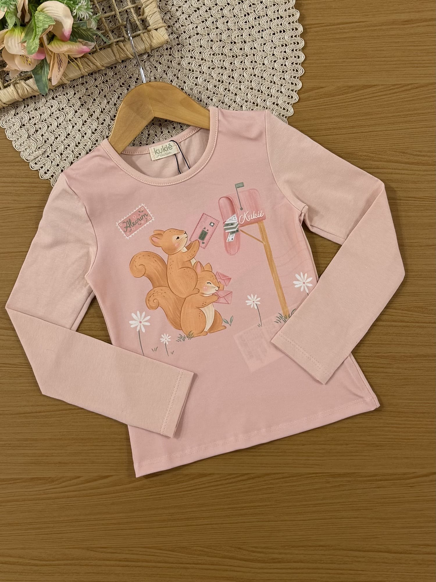 Conjunto Infantil Kukiê Inverno com Shorts Verde e Blusa Manga Longa Esquilinhos