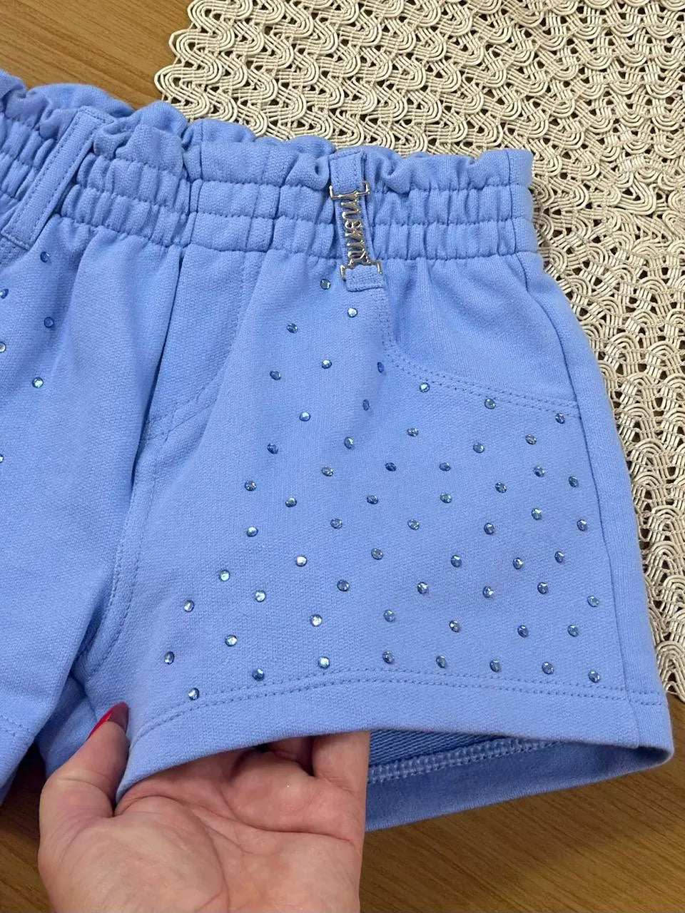 Shorts Infantil Menina Momi Azul com Strass
