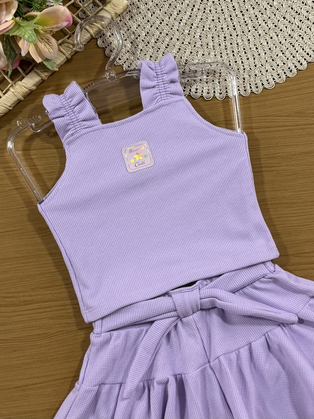 Conjunto Infantil Cinti Verão com Shorts e Cropped Lilás