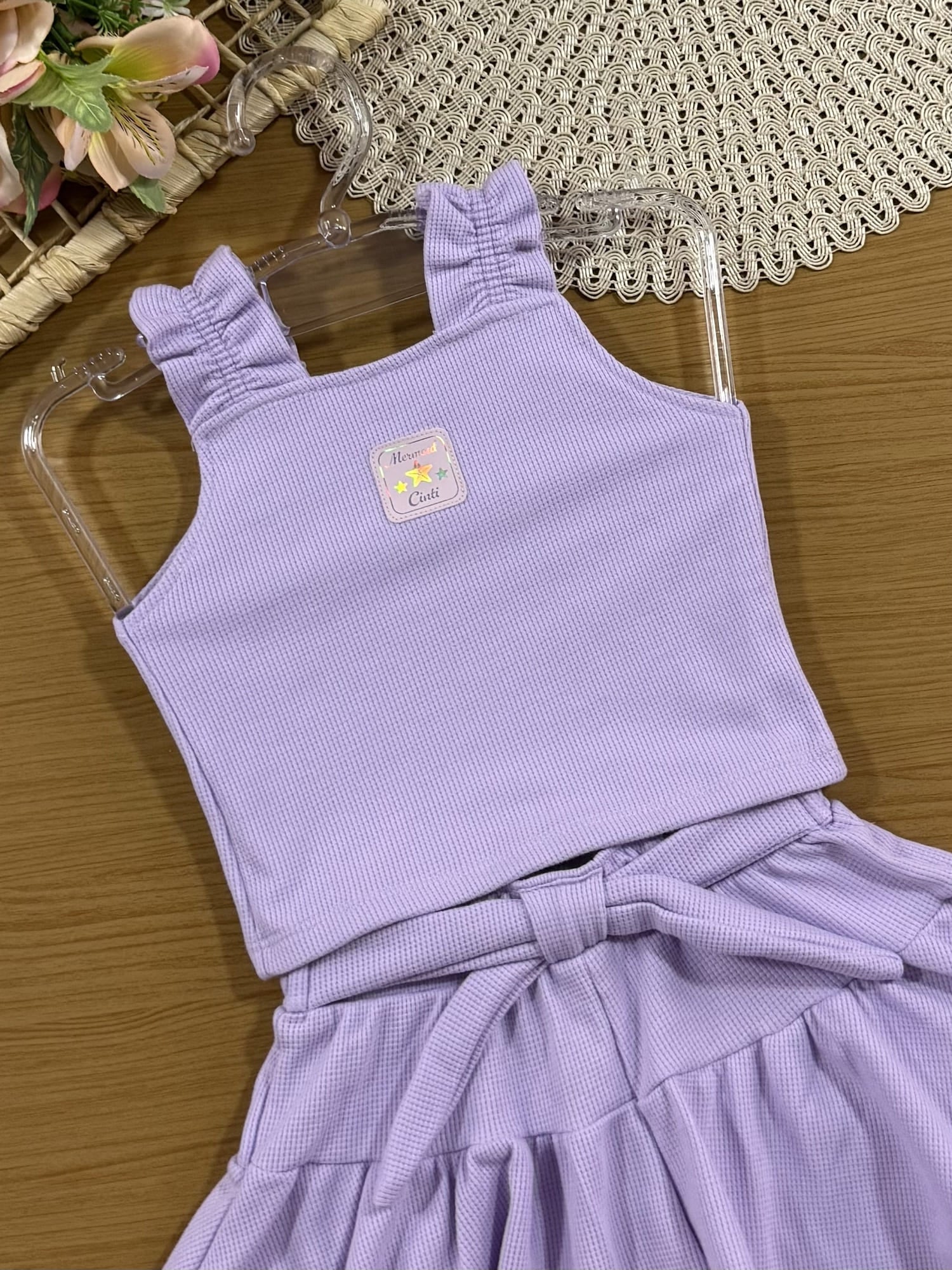 Conjunto Infantil Cinti Verão com Shorts e Cropped Lilás