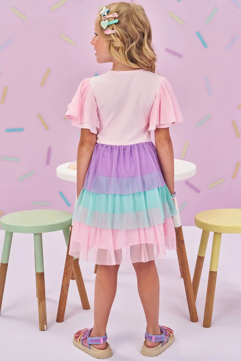 Vestido Infantil Kukie Verão Colorido Tule Unicórnio