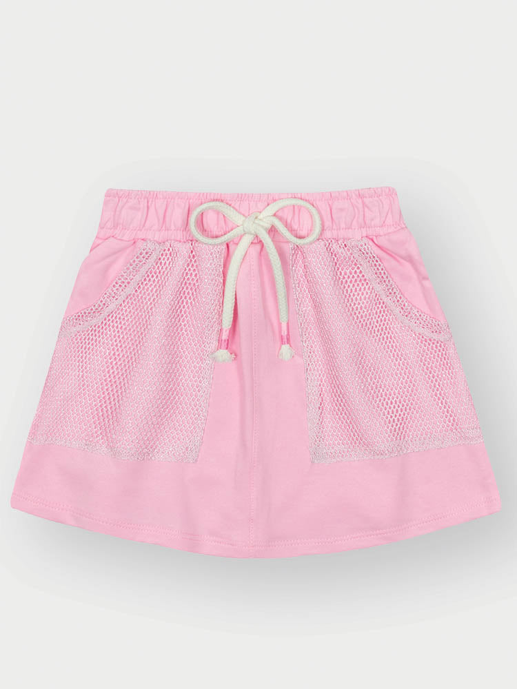Conjunto Infantil Cinti Verão com Short-Saia, Blusa e Sobreposição em Tela Rosa Enjoy