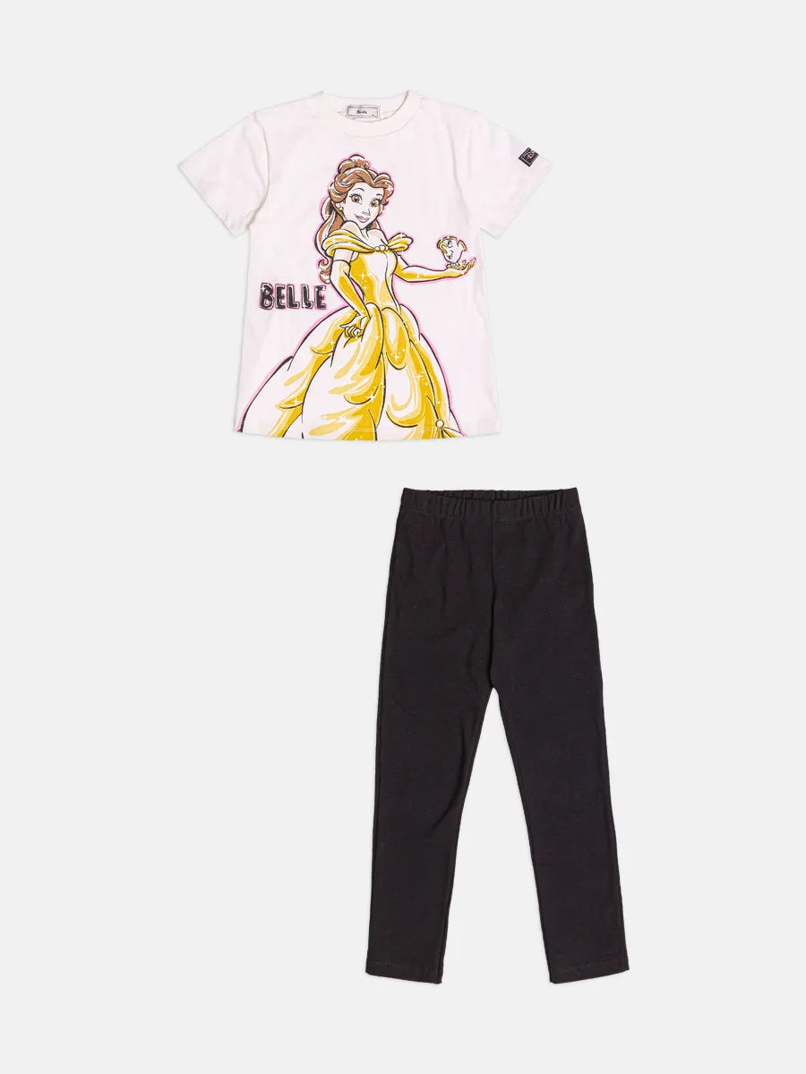 Conjunto Infantil Bimbi Inverno com Calça Preta e Blusa Manga Curta Branca Bela