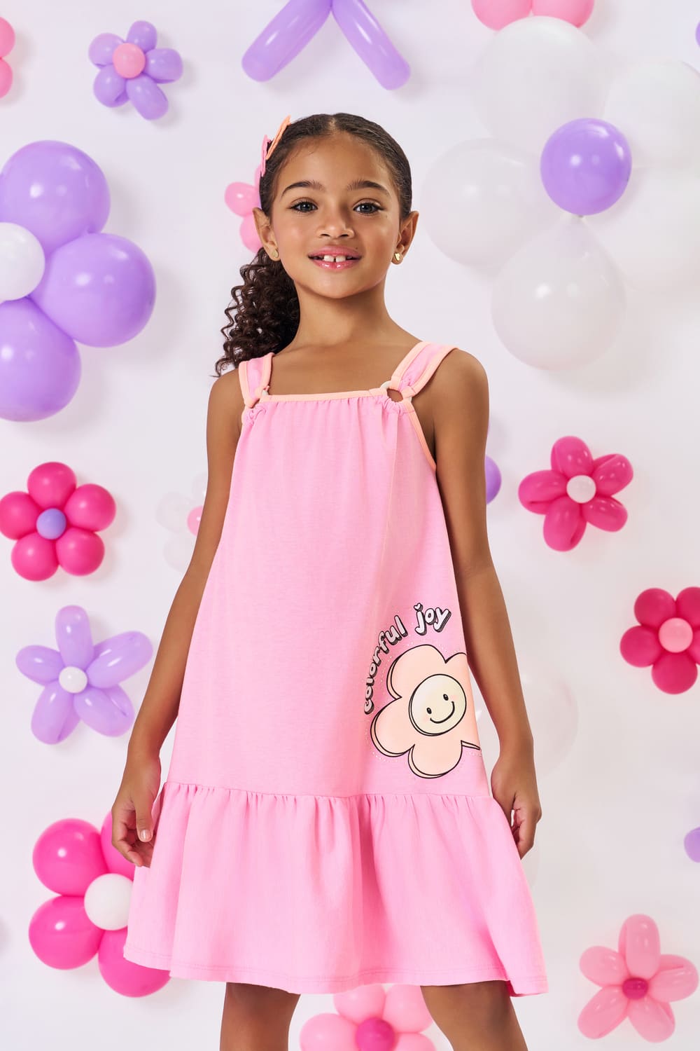 Vestido Infantil Cinti Verão Rosa Florzinha Alegria