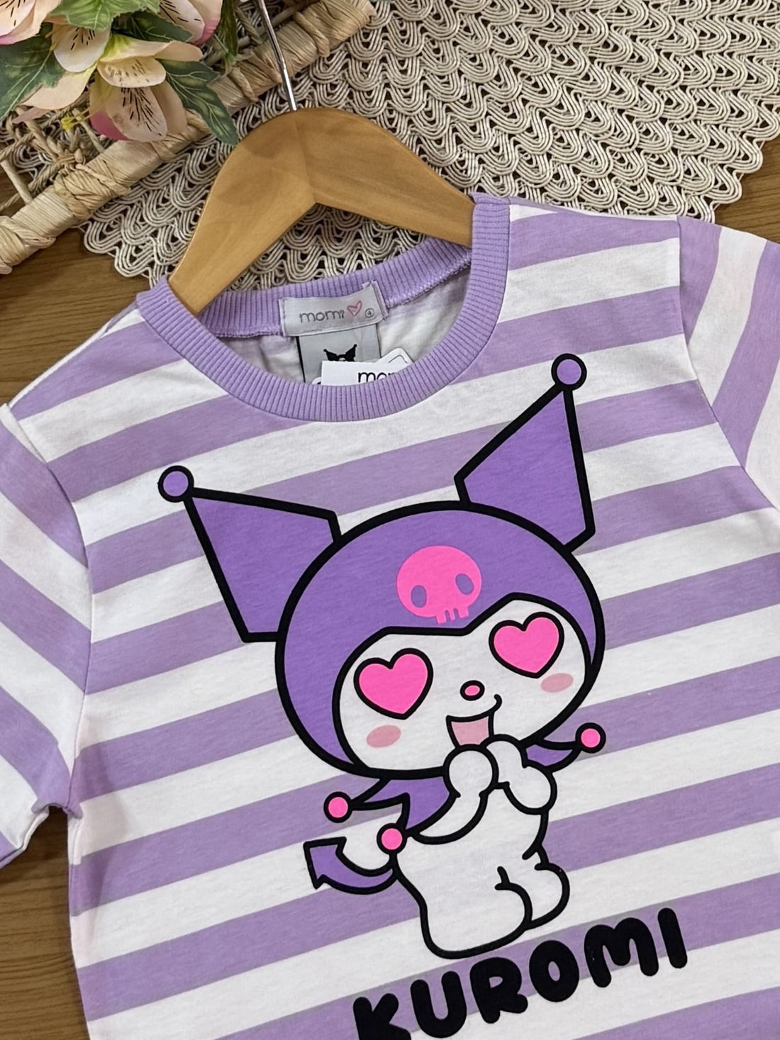 Blusa Infantil Momi Verão Listrada Lilás Kuromi