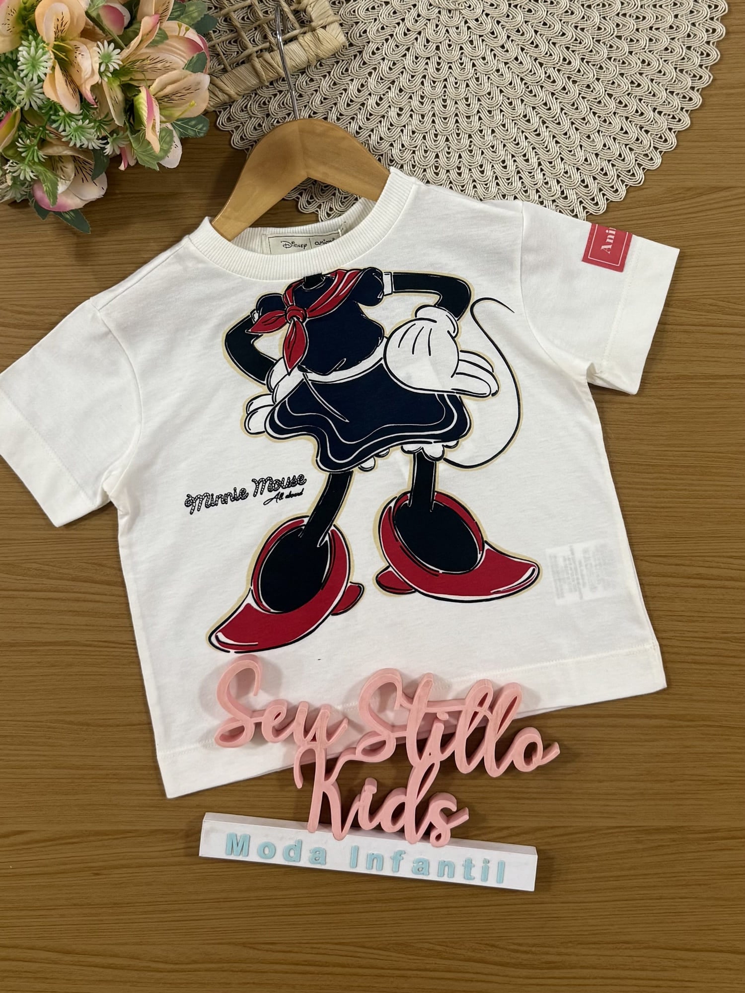 Blusa Infantil Animê Verão Branca Minnie Disney