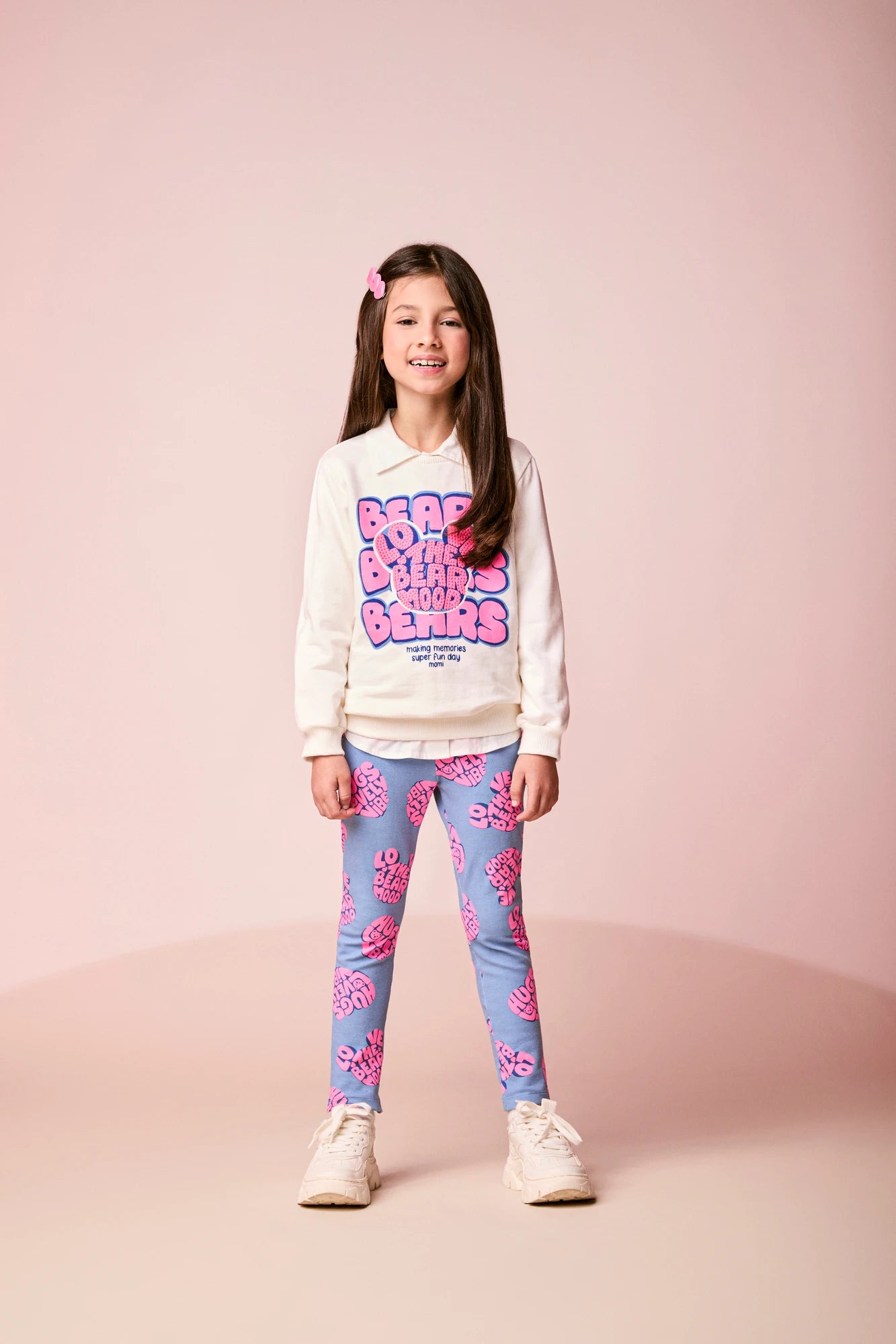 Conjunto Infantil Momi Inverno com Calça Legging Azul e Moletom sem Flanela Bears