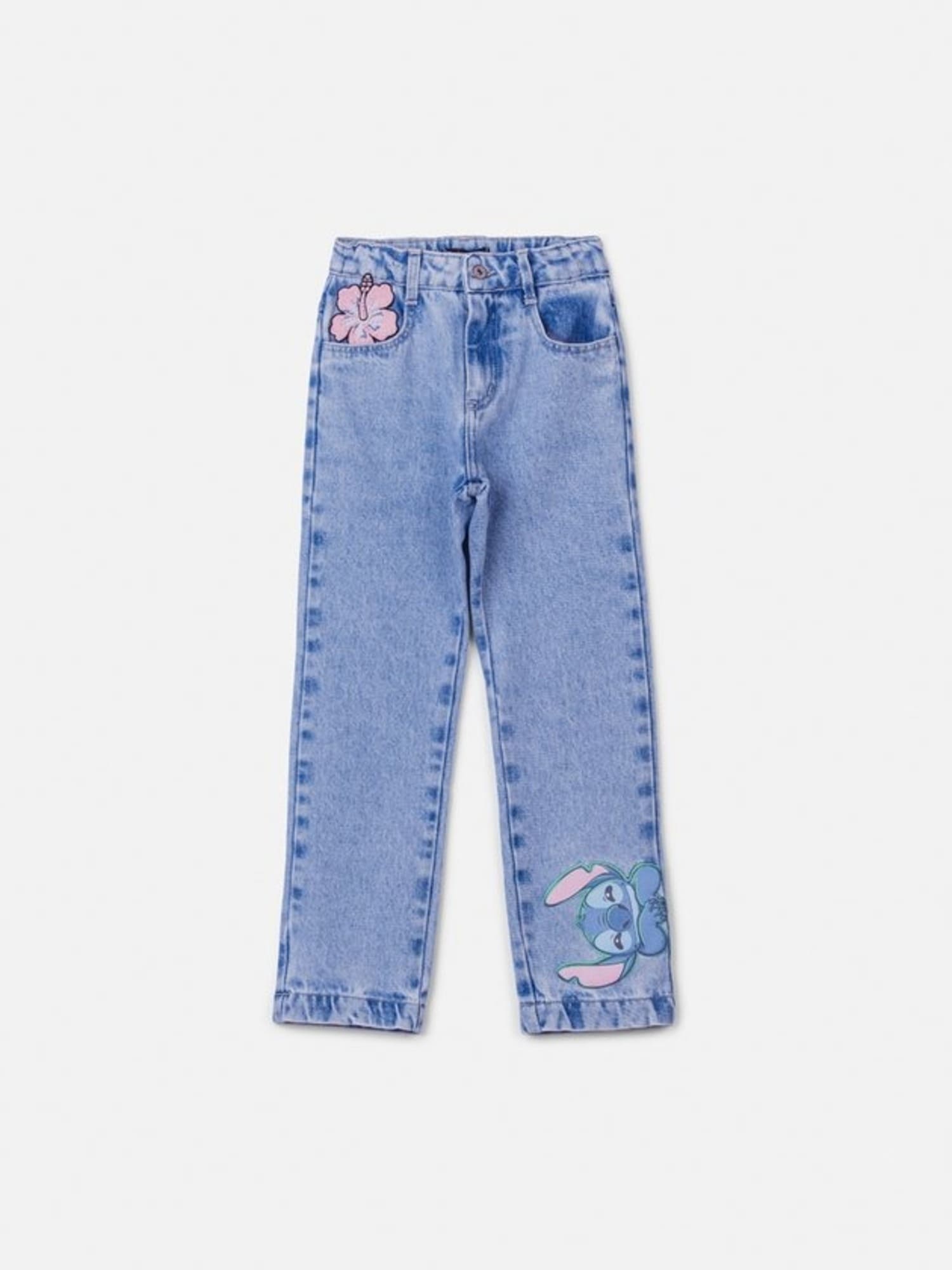 Calça Infantil Animê Inverno Jeans Stitch com Strass Disney