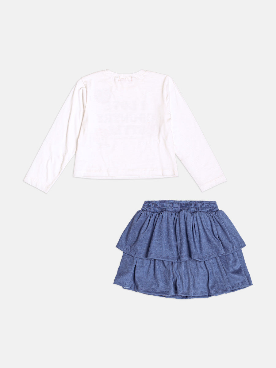 Conjunto Infantil Momi Inverno com Saia Azul e Blusa Manga Longa Love Country