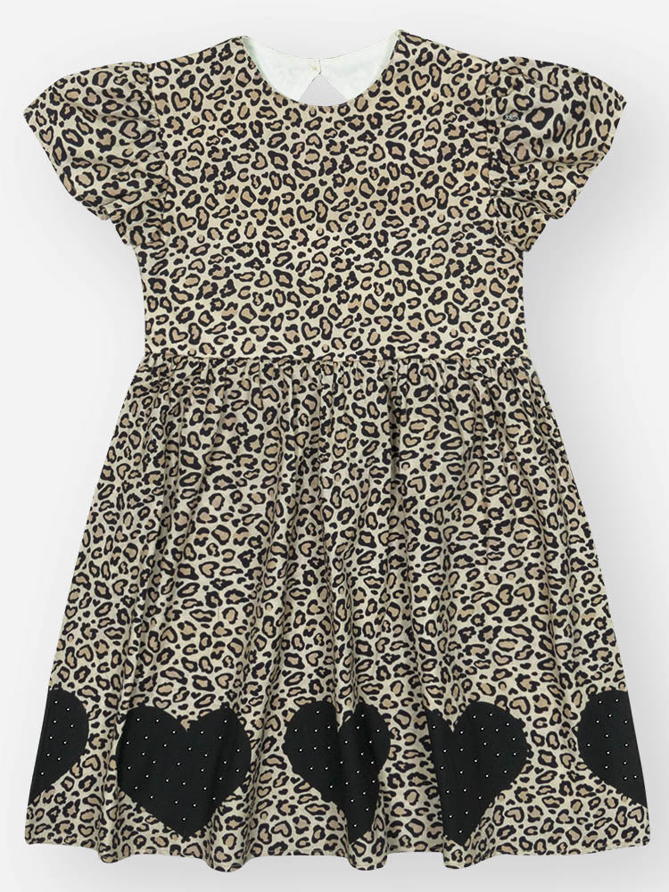 Vestido Infantil Belime Verão Oncinha Corações com Strass