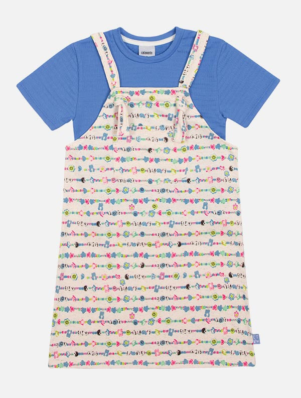 Salopete Infantil Catavento Verão Emoji com Blusa Azul