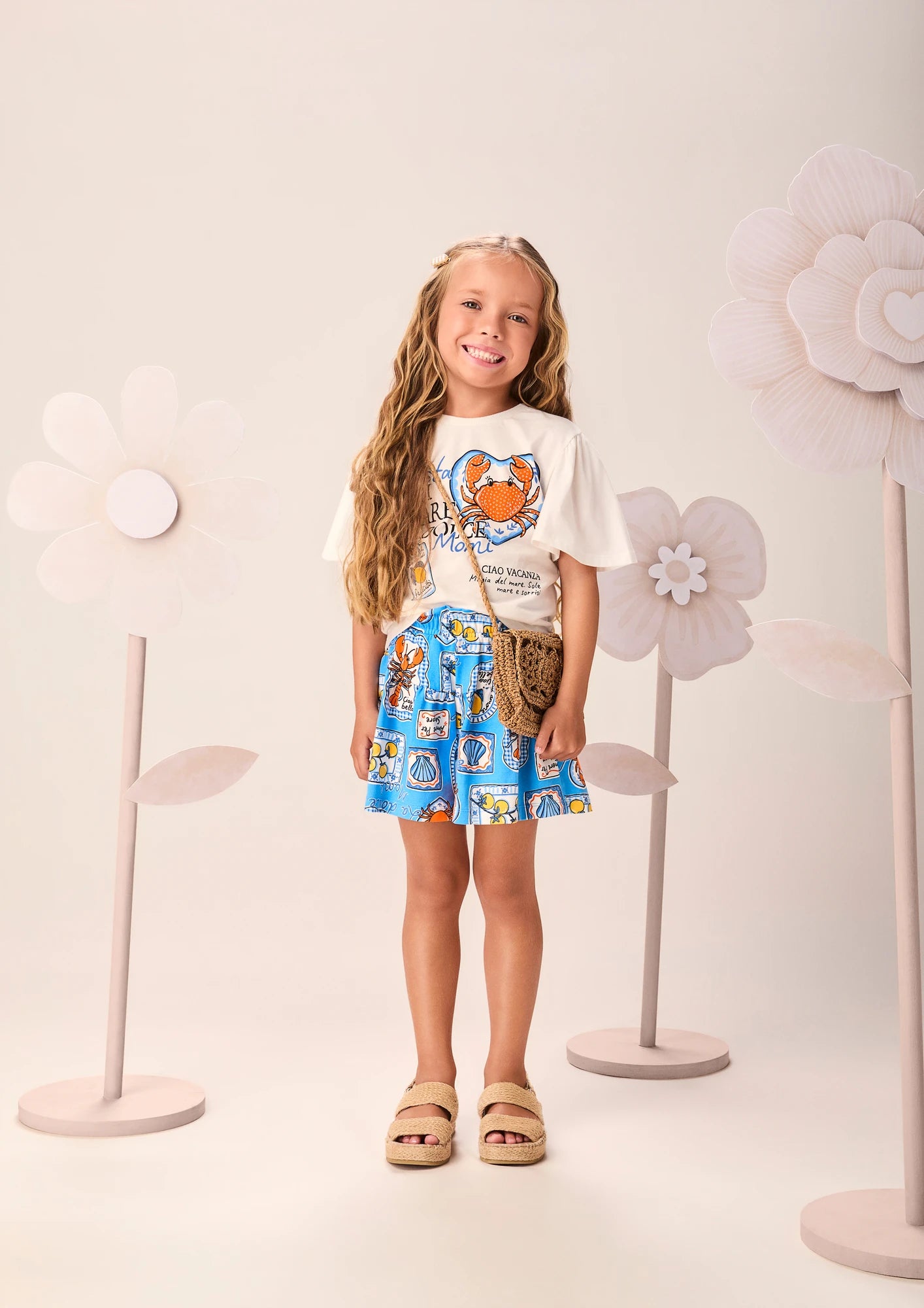 Conjunto Infantil Menina Momi com Shorts Azul e Blusa Siri Strass