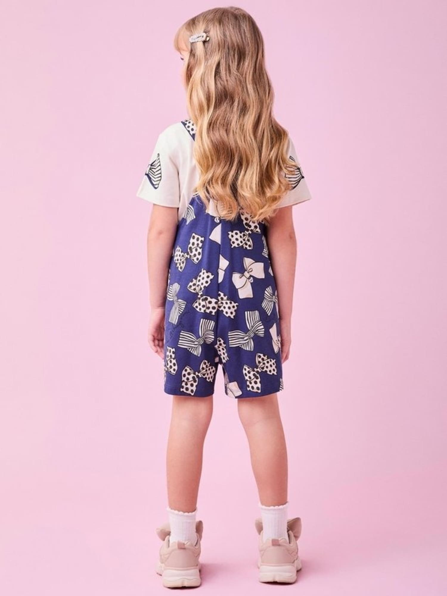 Jardineira Infantil Momi Inverno Azul Marinho Lacinhos