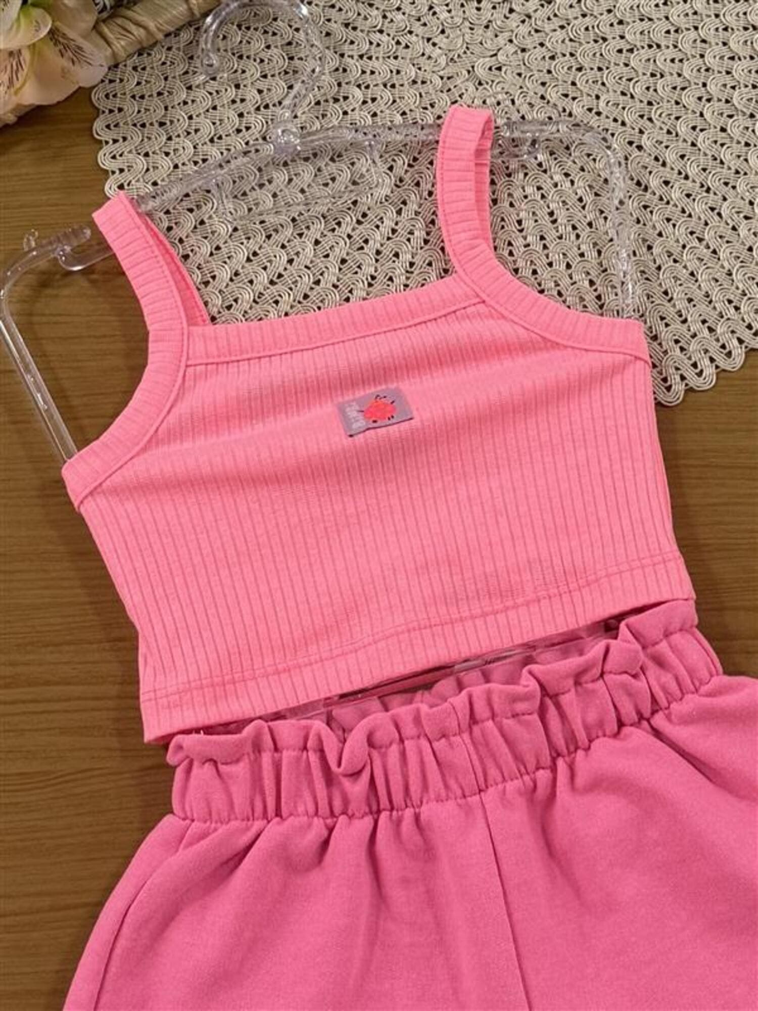 Conjunto Infantil Bimbi Verão com Shorts e Regata Rosa Joaninha