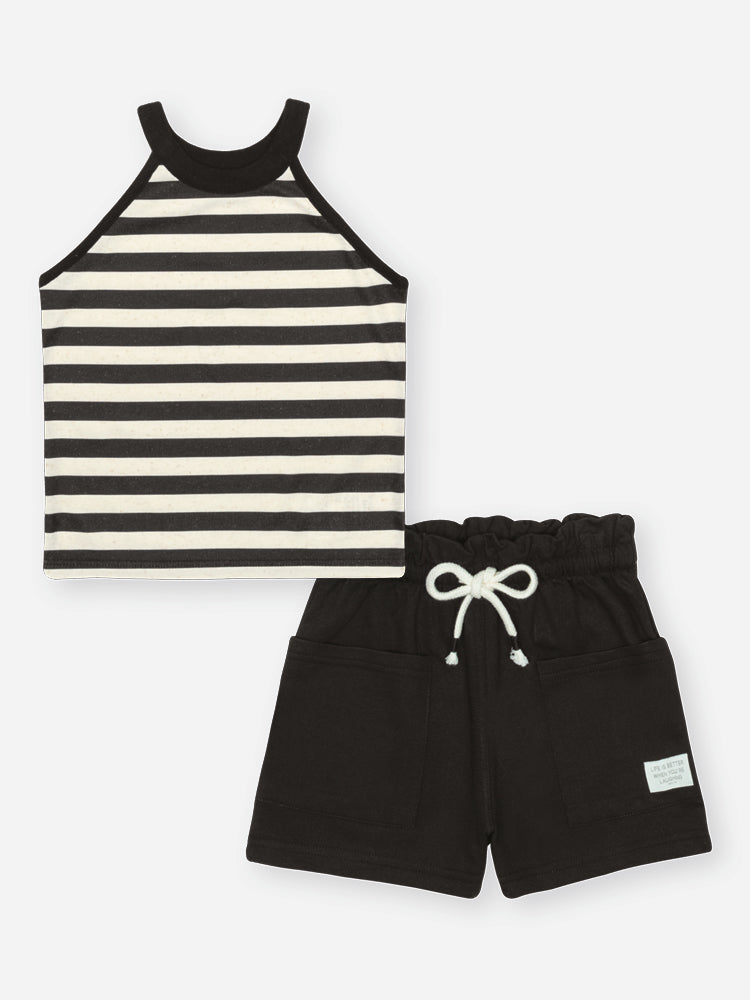 Conjunto Infantil Belime Verão com Shorts Preto e Regata Listrada