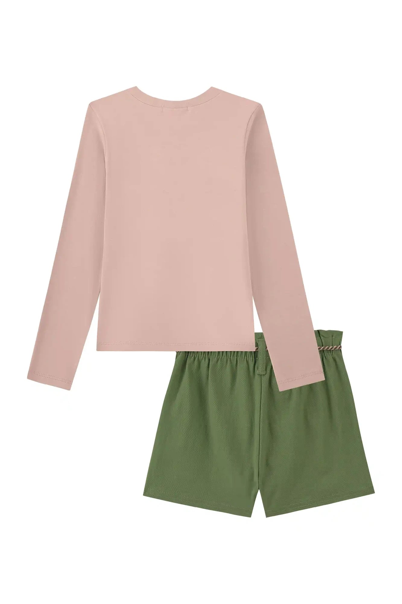Conjunto Infantil Kukiê Invenro com Shorts Verde e Blusa Manga Longa Happy