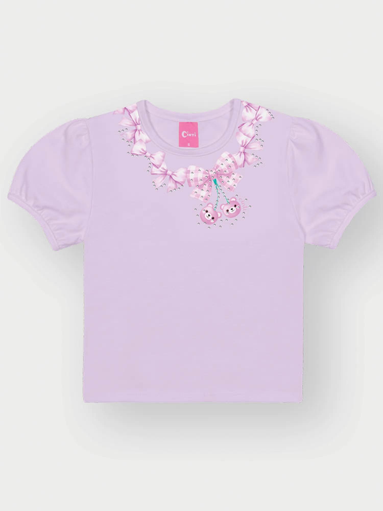 Conjunto Infantil Cinti Verão com Shorts Saia e Blusa Lilás Lacinhos