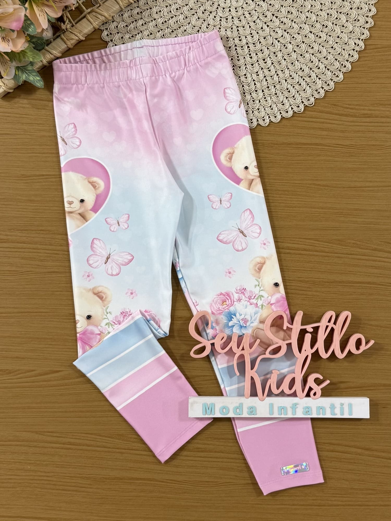 Calça Legging Infantil Cinti Verão Colorida Ursinha Floral