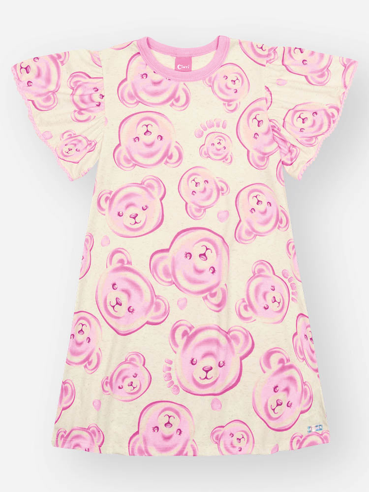 Vestido Infantil Cinti Verão Rosa Ursinhas