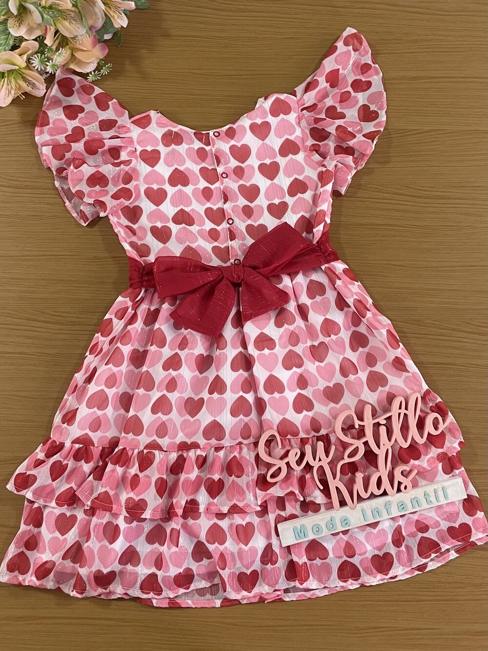 Vestido Infantil Kukie Verão Chiffon Vermelho Corações