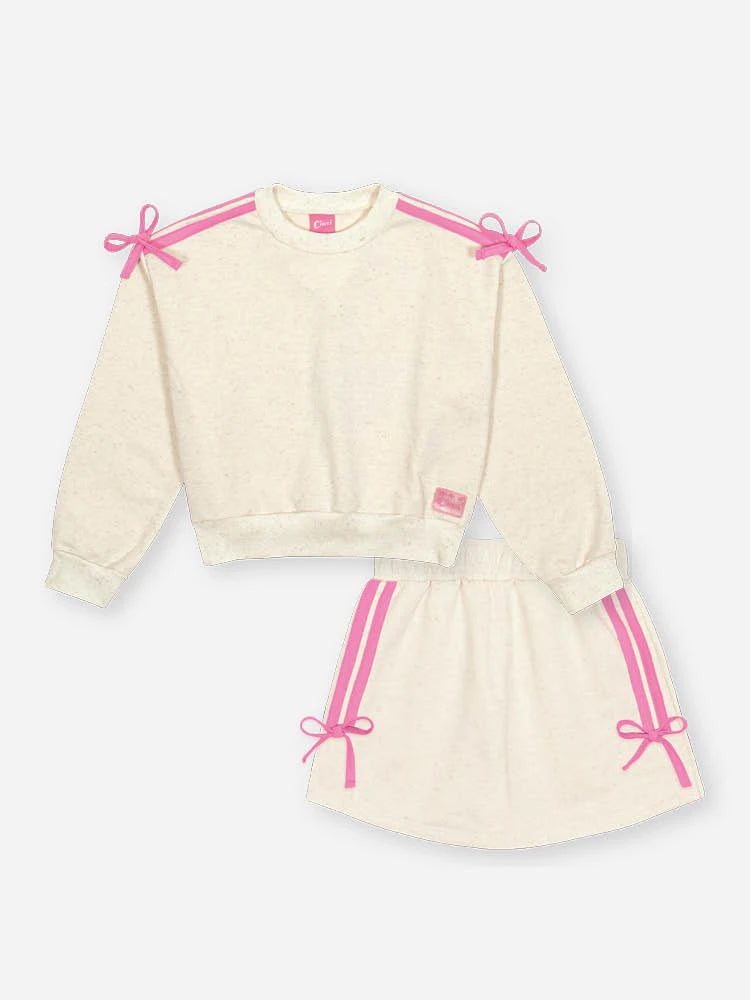 Conjunto Infantil Cinti Inverno com Shorts Saia e Moletom sem Flanela Off White Ursinha Enjoy
