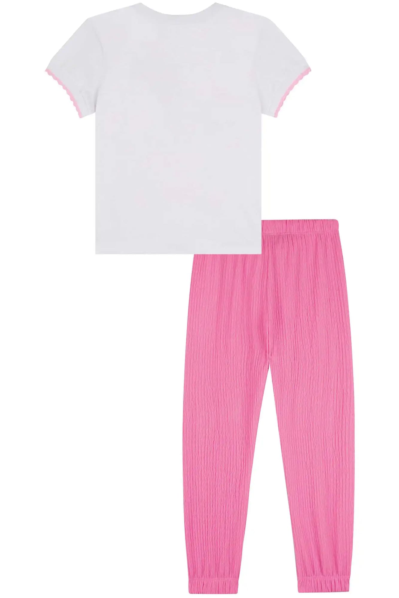 Conjunto Infantil Kukiê Verão com Calça Rosa e Blusa Branca Ursinha Sweet