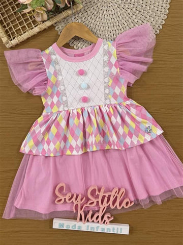 Vestido Infantil Cinti Verão Colorido Fantasia Circo