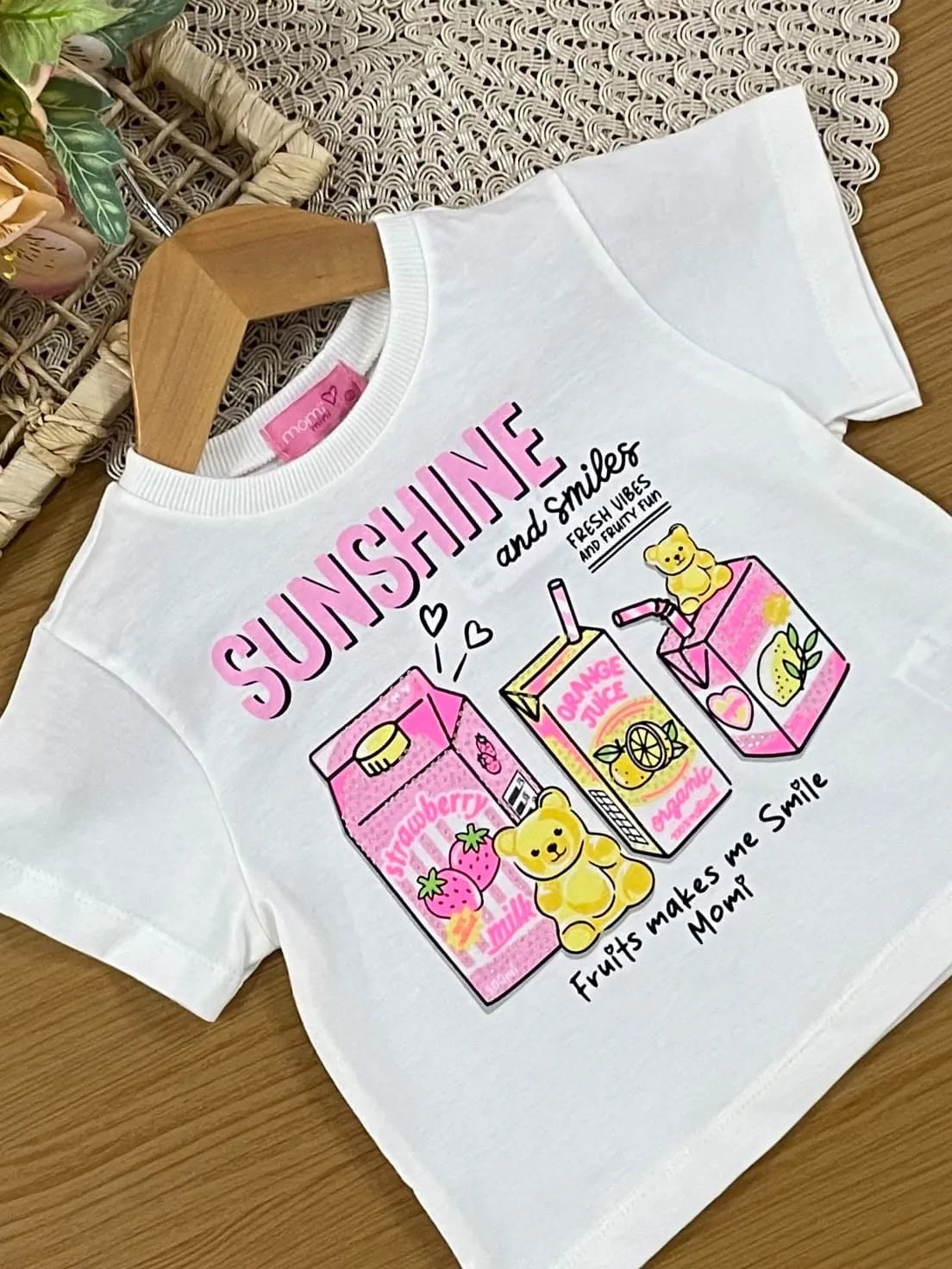 Conjunto Infantil Menina Momi Shorts Saia Rosa e Blusa Juice Strass