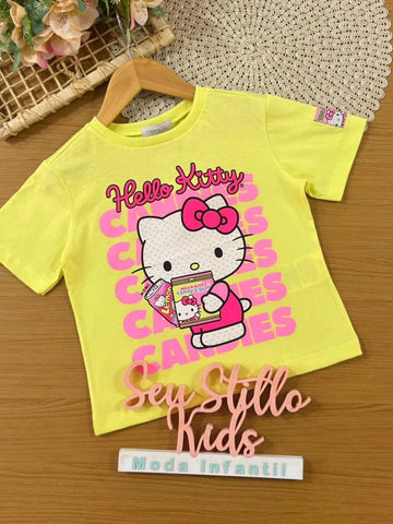 Blusa Infantil Menina Momi Amarela Hello Kitty Strass