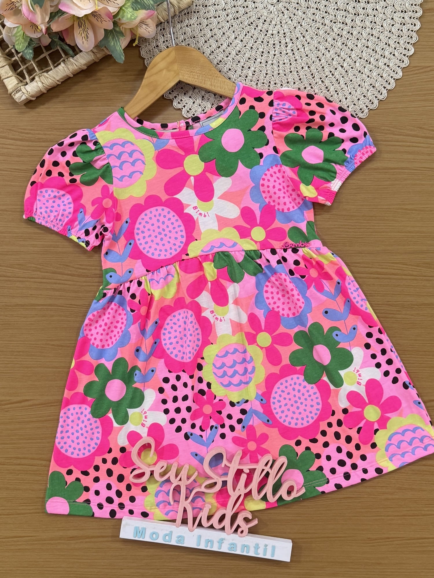 Vestido Infantil Bimbi Verão Rosa Floral