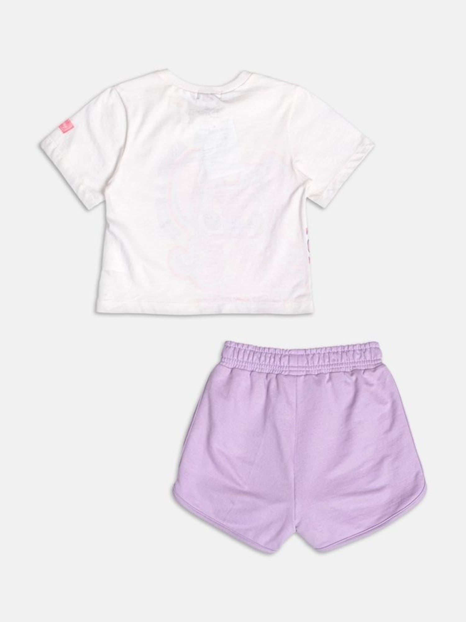 Conjunto Infantil Momi Verão com Shorts Listrado e Blusa Branca Angel Disney