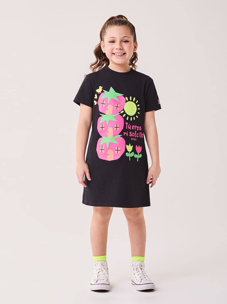 Vestido Infantil Bimbi Inverno Preto Solzinho