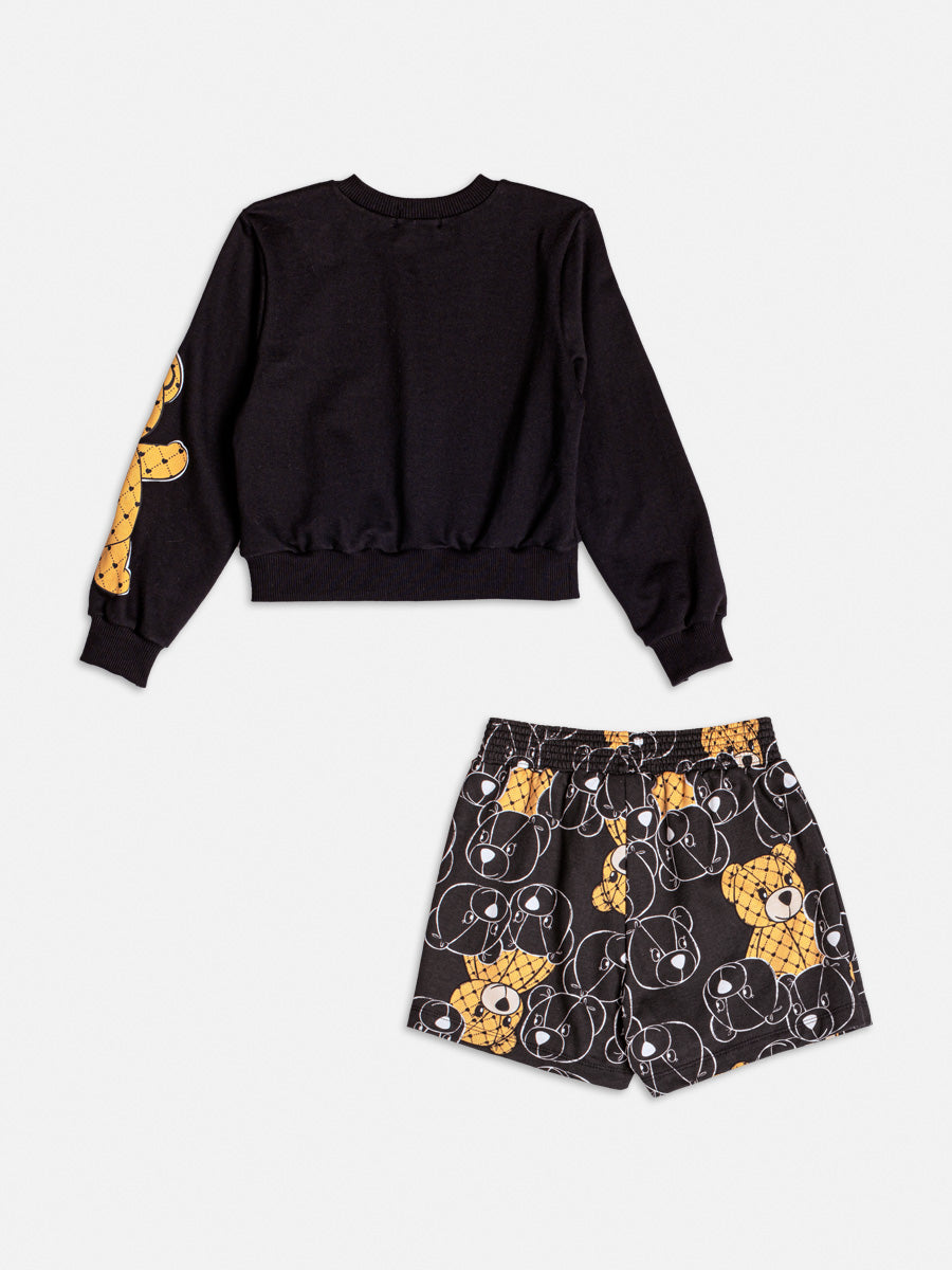 Conjunto Infantil Momi Inverno Shorts Saia e Blusa Preta Ursinha