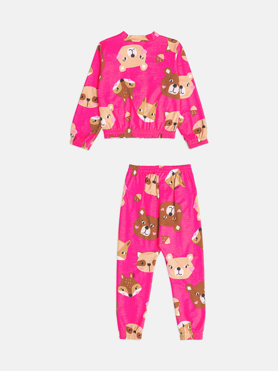 Conjunto Infantil Bimbi Inverno com Calça e Jaqueta Rosa Bichinhos