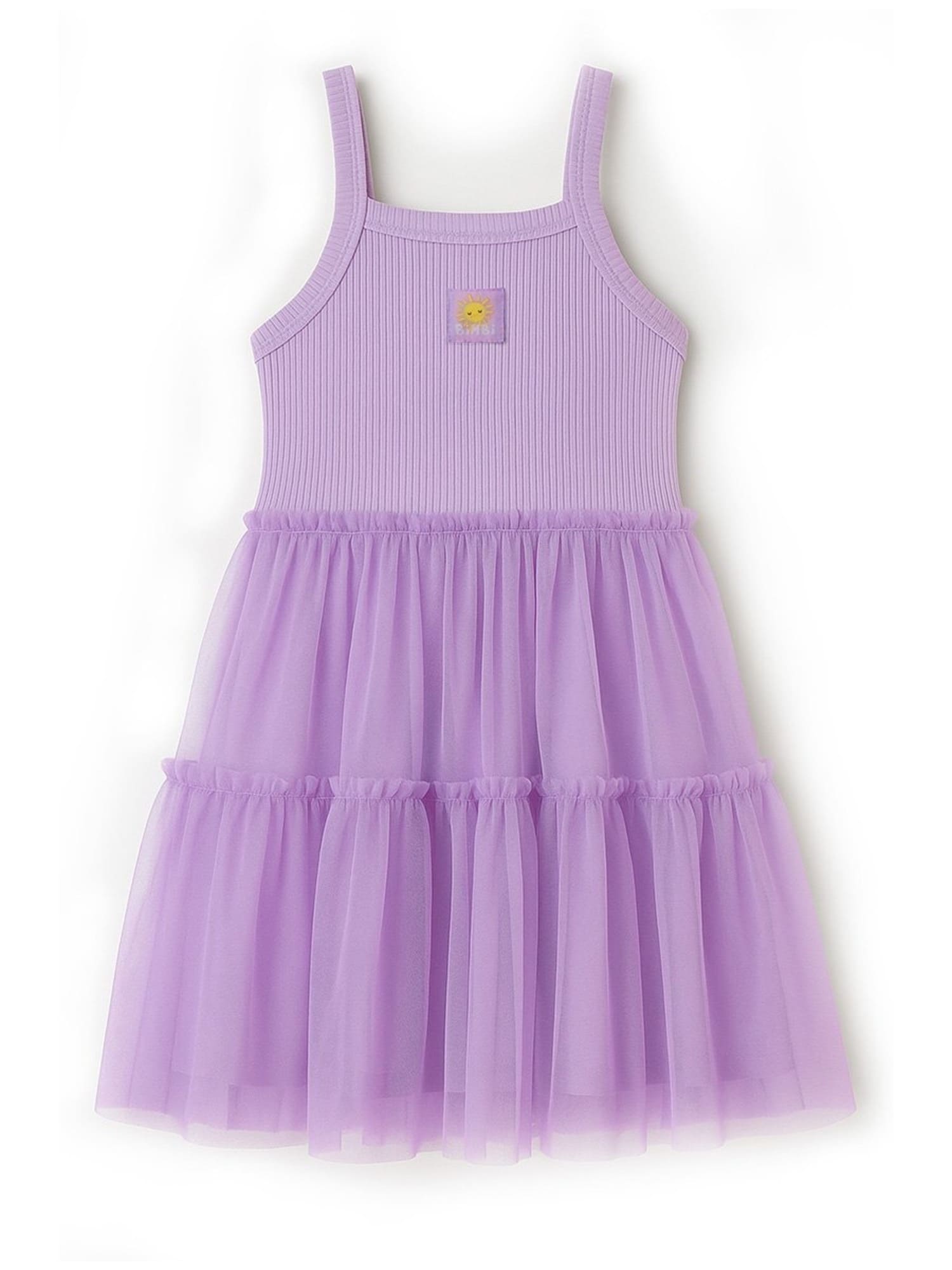 Vestido Infantil Bimbi Verão Lilás com Sobreposição em Tule