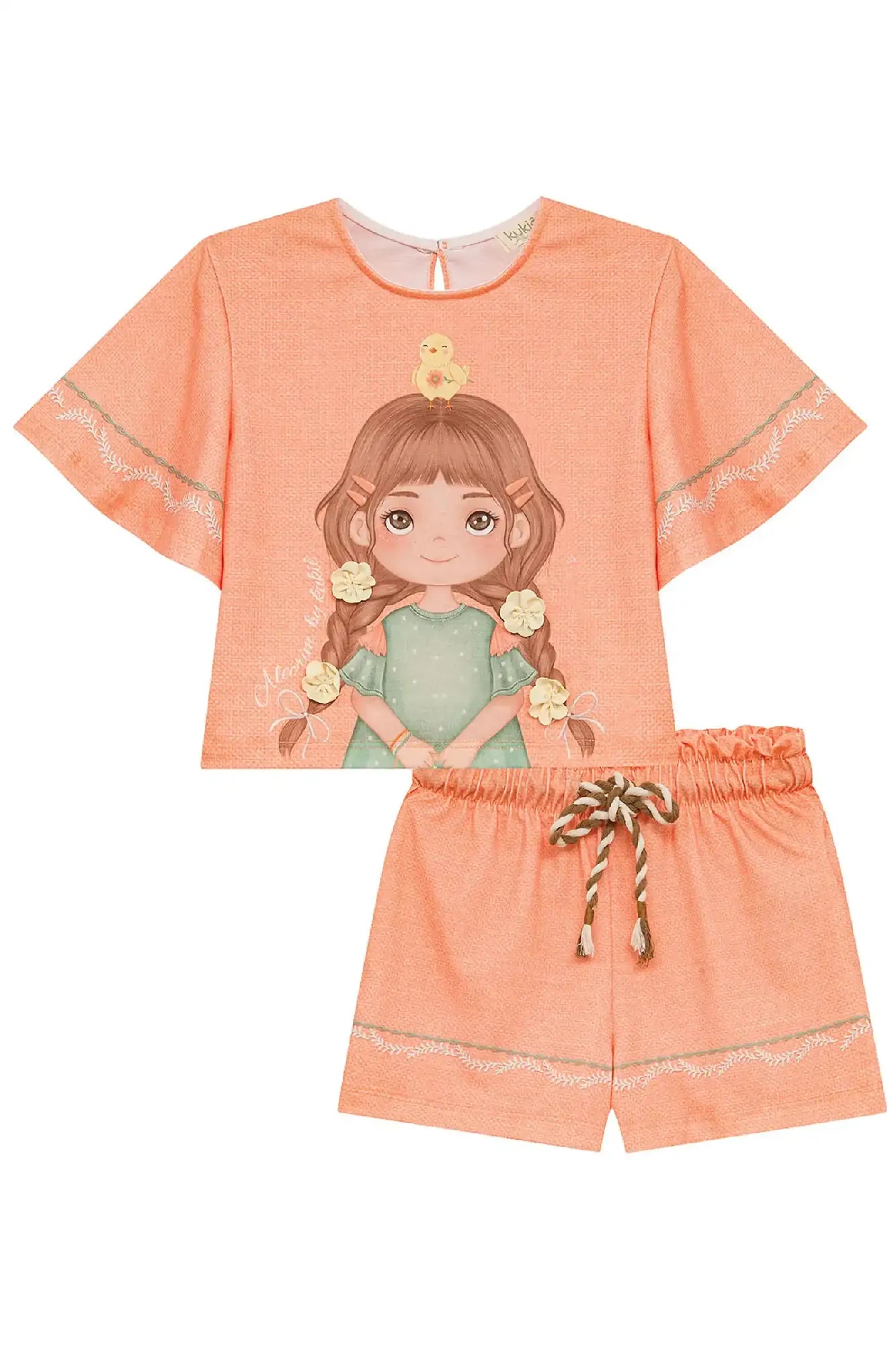 Conjunto Infantil Menina Kukiê com Shorts e Blusa Laranja Menina Florista