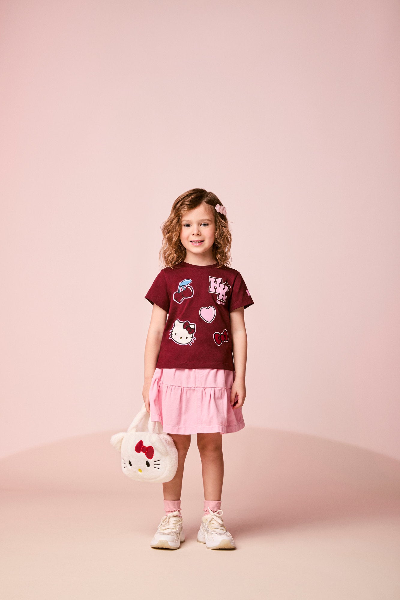 Blusa Infantil Momi Inverno Manga Curta Vinho Hello Kitty Figurinhas